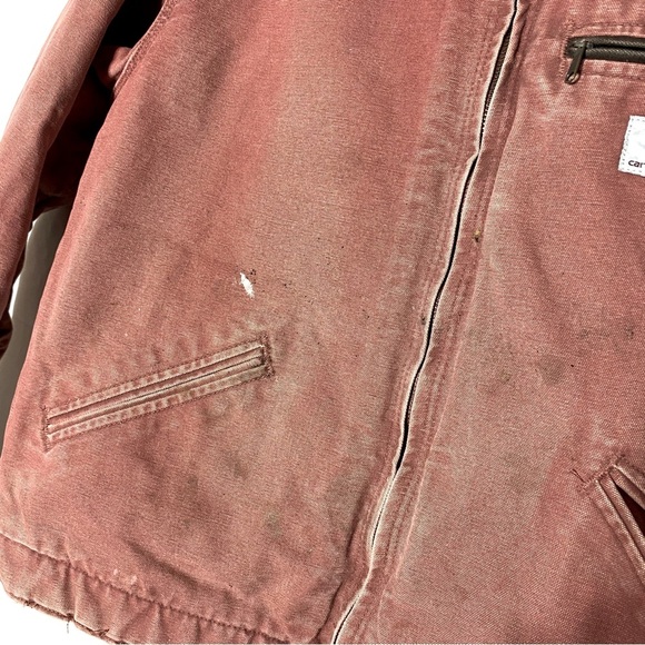Vintage Carhartt WJO97 VRS Salmon Pink Duck Canvas Detroit Blanket Lined Coat XL - Picture 10 of 16